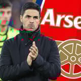 Mikel Arteta with the Arsenal logo and Kai Havertz in the background