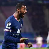 Georginio Wijnaldum celebrates for PSG against RB Leipzig in the Champions League