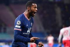 Georginio Wijnaldum celebrates for PSG against RB Leipzig in the Champions League