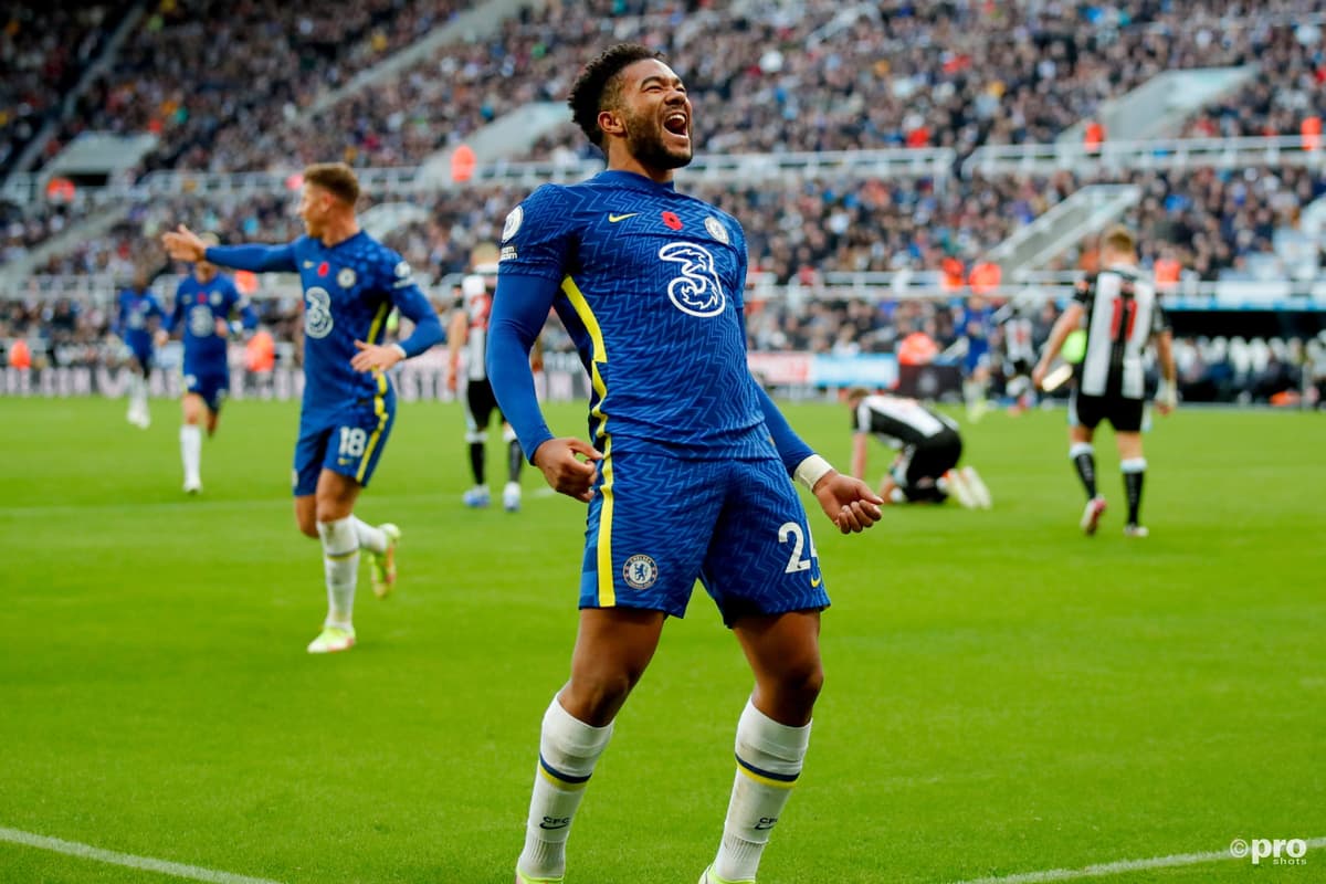 Chelsea's Reece James celebrates scoring against Newcastle