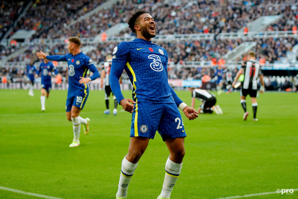 Chelsea's Reece James celebrates scoring against Newcastle