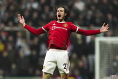 Edinson Cavani celebrates scoring for Man Utd against Newcastle in the Premier League