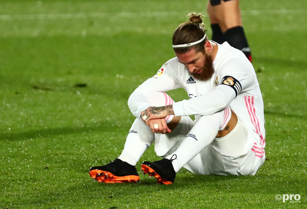 Real Madrid captain Sergio Ramos playing for Real Madrid in La Liga during season 2020/21