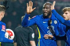 Romelu Lukaku and Timo Werner celebrating a rare goal for Chelsea.