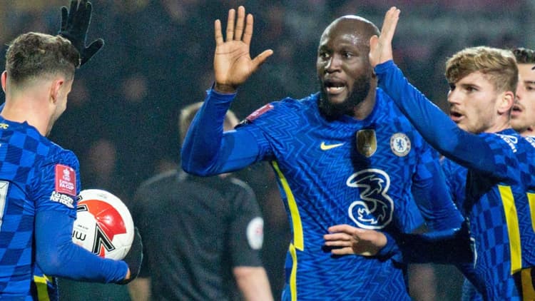 Romelu Lukaku and Timo Werner celebrating a rare goal for Chelsea.
