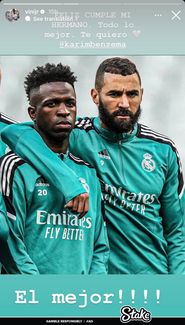 Vini Jr wishes 'brother' Benzema a happy birthday