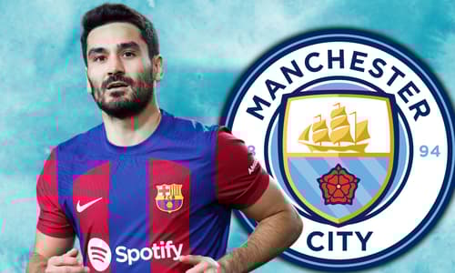 Ilkay Gundogan with the Man City crest