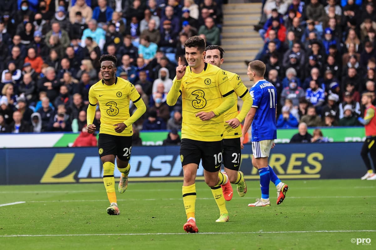 Christian Pulisic celebrates scoring for Chelsea against Leicester
