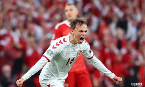 Mikel Damsgaard scores against Russia for Denmark, Euro 2020