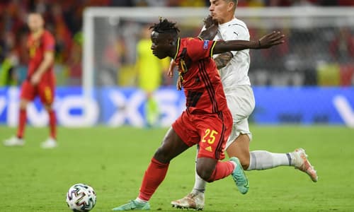 Rennes winger Jeremy Doku playing for Belgium against Italy at Euro 2020