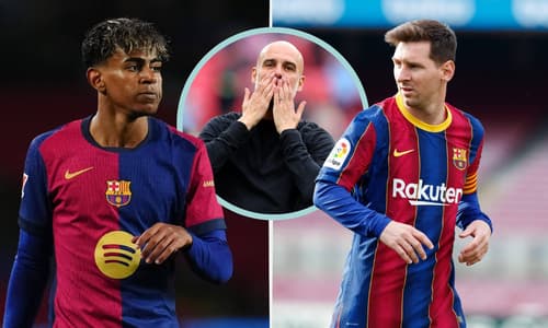 Lamine Yamal, Lionel Messi, Pep Guardiola, Barcelona