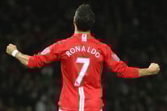 Cristiano Ronaldo in his iconic No.7 shirt for Man Utd