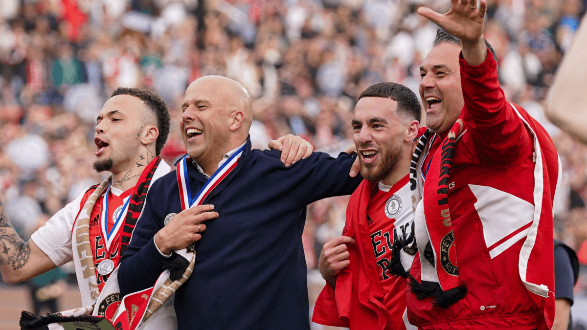 Quilindschy Hartman, Arne Slot, Orkun Kökcü, Marino Pusic, Feyenoord