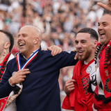 Quilindschy Hartman, Arne Slot, Orkun Kökcü, Marino Pusic, Feyenoord