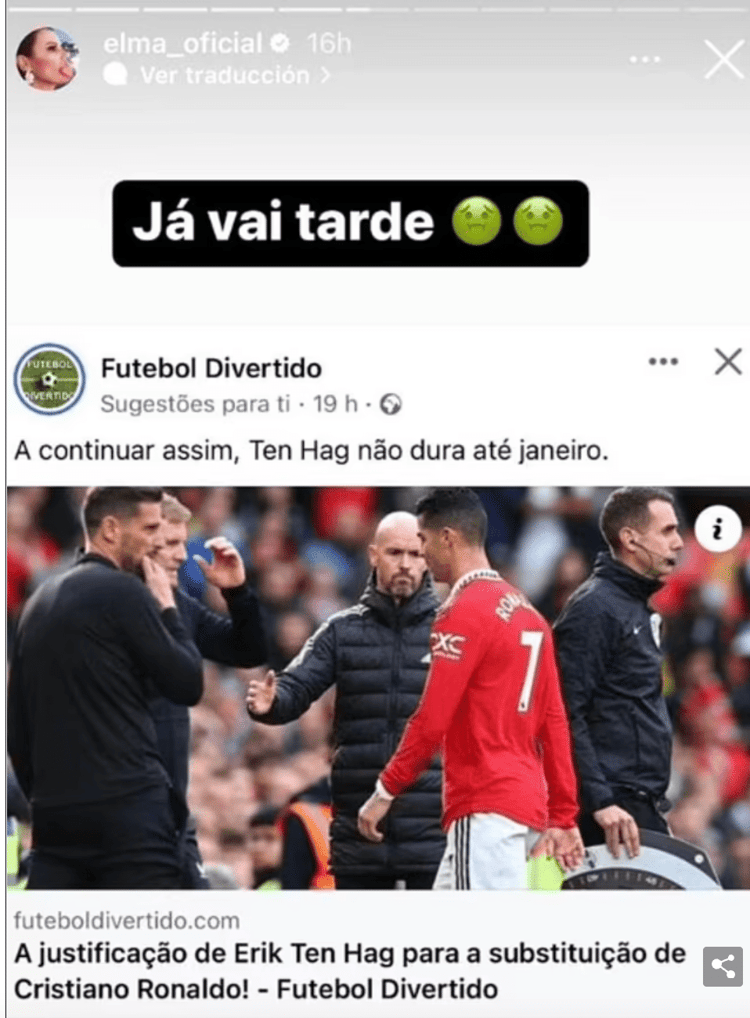 Ronaldo's sister's post on Instagram.