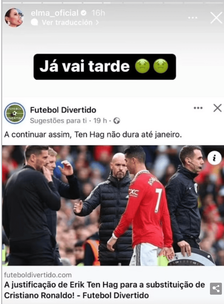 Ronaldo's sister's post on Instagram.