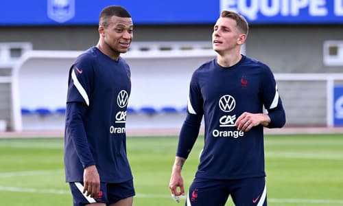 Lucas Digne, Kylian Mbappe, France, 2022