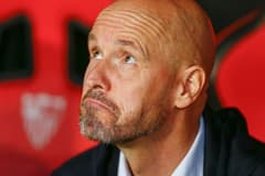 Erik ten Hag looks glum as Man Utd lose to Sevilla in the Europa League