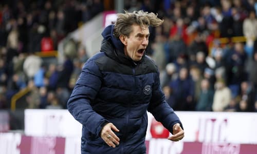 Thomas Frank attempts to get the crowd going as Brentford play Burnley in the Premier League