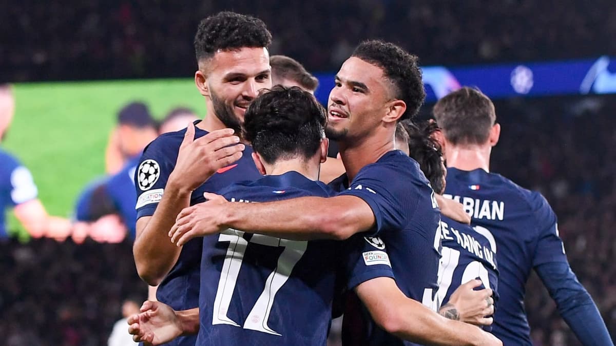 Warren Zaire-Emery celebrates PSG scoring against Milan in the Champions League