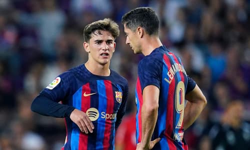 Gavi and Robert Lewandowski at Barcelona