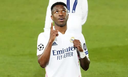 Vinicius Junior celebrates his goal against Liverpool