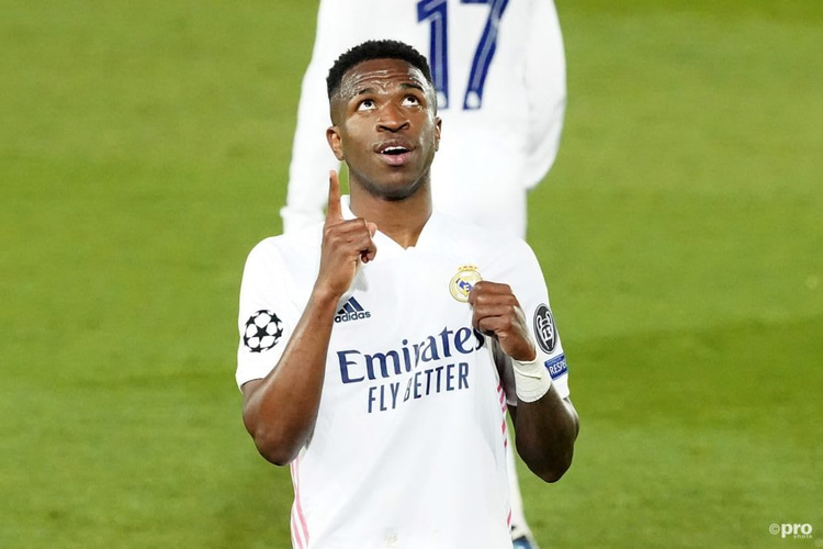 Vinicius Junior celebrates his goal against Liverpool