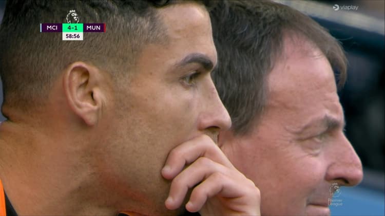 Cristiano Ronaldo bleef tegen Manchester City negentig minuten op de bank.