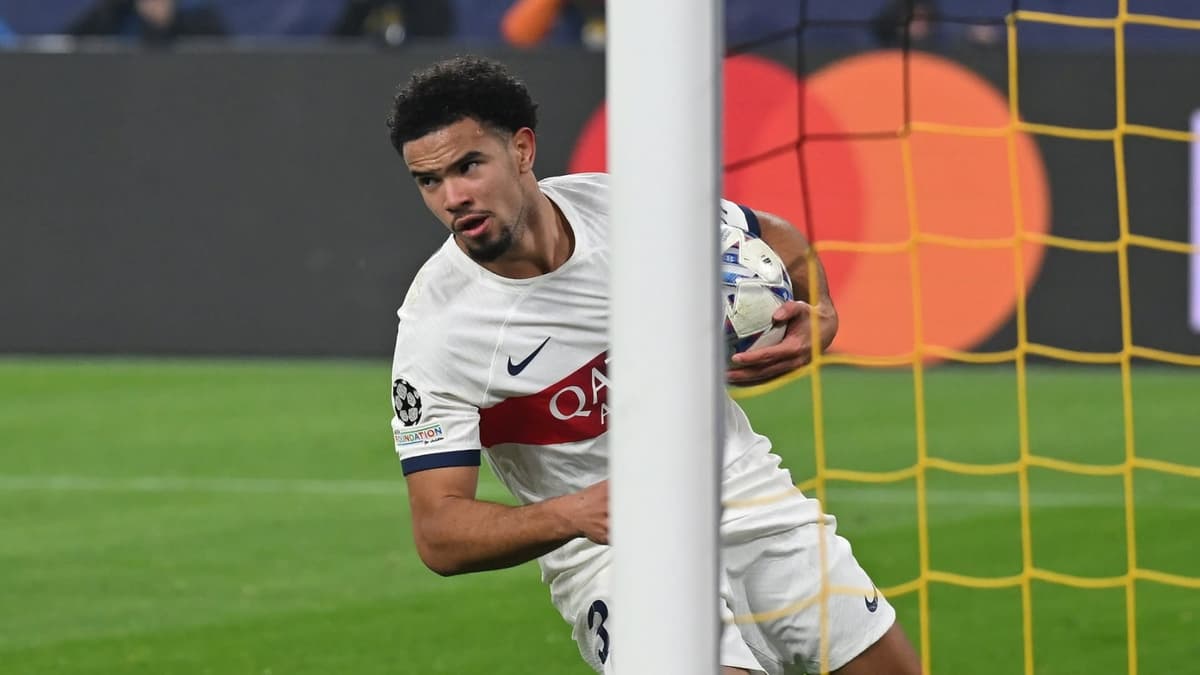 Warren Zaire-Emery celebrates scoring for PSG against Dortmund in the Champions League