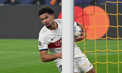 Warren Zaire-Emery celebrates scoring for PSG against Dortmund in the Champions League
