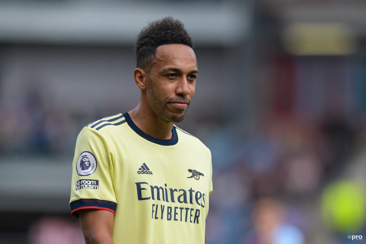 Pierre-Emerick Aubameyang playing for Arsenal in a Premier League game against Burnley in the 2021-22 season.