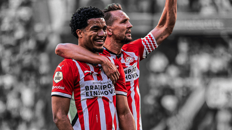 Luuk de Jong celebrates with former Rangers loanee Malik Tillman