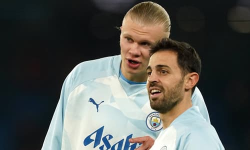 Manchester City's Erling Haaland and Bernardo Silva