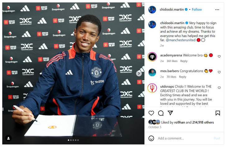 Obi-Martin signed for Man Utd in the summer on a free transfer