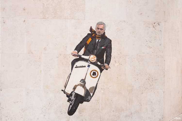 Roma boss Jose Mourinho portrayed on a scooter 