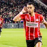 Cody Gakpo celebrates scoring against PEC for PSV in the Eredivisie