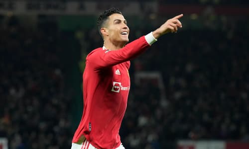 Cristiano Ronaldo celebrates his Premier League double in Man Utd 3-2 Arsenal