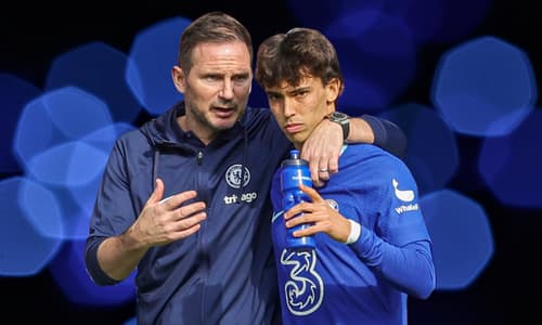 Chelsea manager Frank Lampard in discussion with Joao Felix
