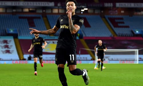 Jesse Lingard celebrates scoring on his West Ham debut against Aston Villa
