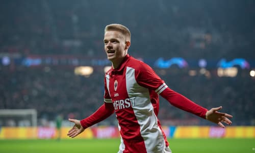 Arthur Vermeeren celebrates scoring for Antwerp against Barcelona in the Champions League