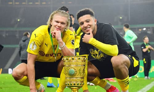 Haaland and Sancho winning the DFB Cup with Dortmund.