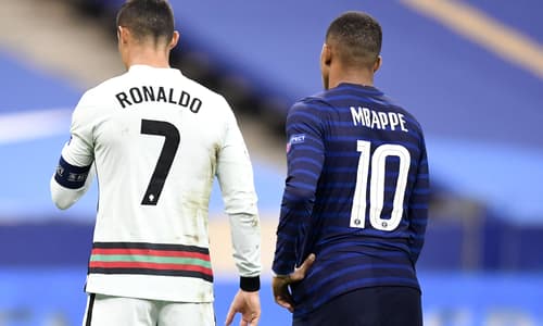 Cristiano Ronaldo and Kylian Mbappe, Portugal v France, Euro 2020