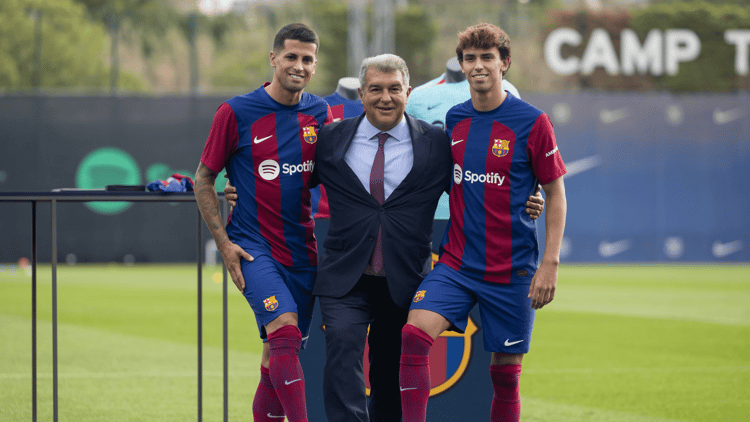 Joan Cancelo, Joan Laporta and Joao Felix