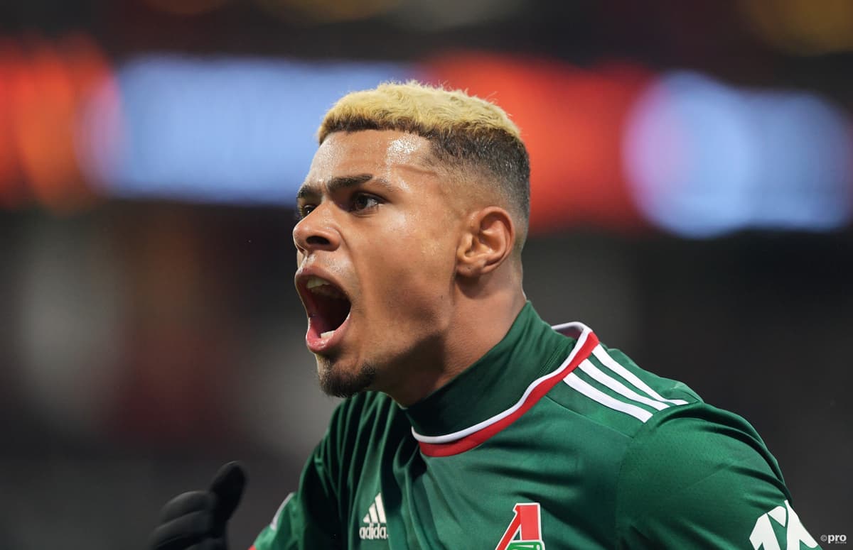 Tino Anjorin after scoring for Lokomotiv Moscow in the Europa League