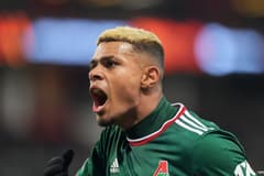 Tino Anjorin after scoring for Lokomotiv Moscow in the Europa League