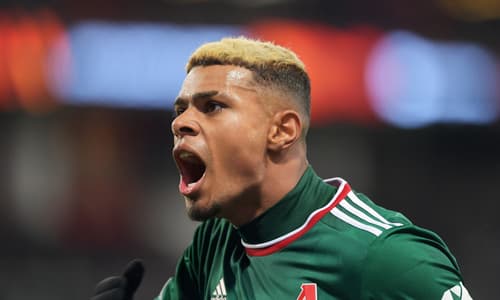 Tino Anjorin after scoring for Lokomotiv Moscow in the Europa League