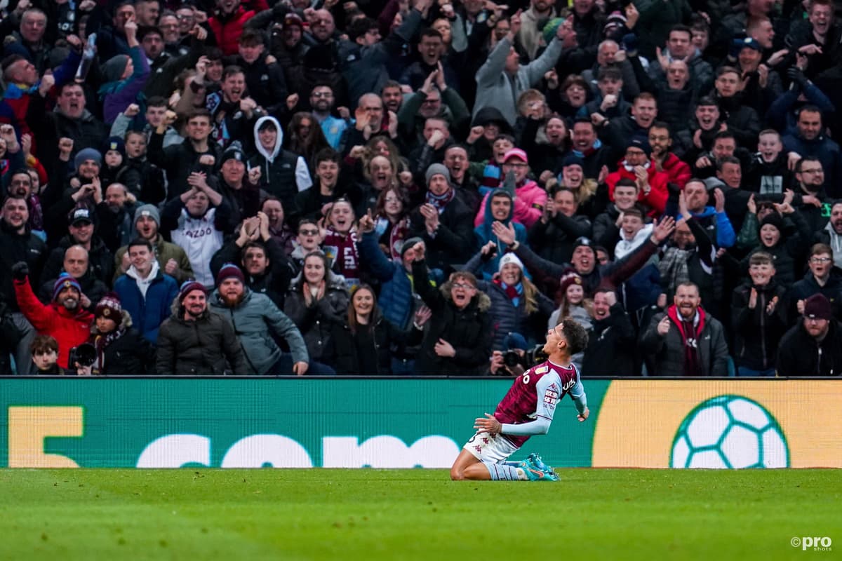 Philippe Coutinho celebrates scoring for Aston Villa against Leeds