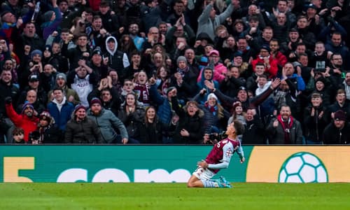 Philippe Coutinho celebrates scoring for Aston Villa against Leeds