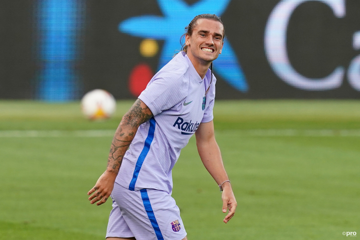 Barcelona's Antoine Griezmann playing in a friendly against Girona prior to the 2021/22 La Liga season