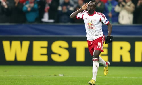 Sadio Mane celebrates a goal for Salzburg